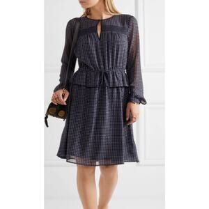 Michael Kors Paisley Peplum A-line Dress Drawstring Waist Size 4 Navy Lined
